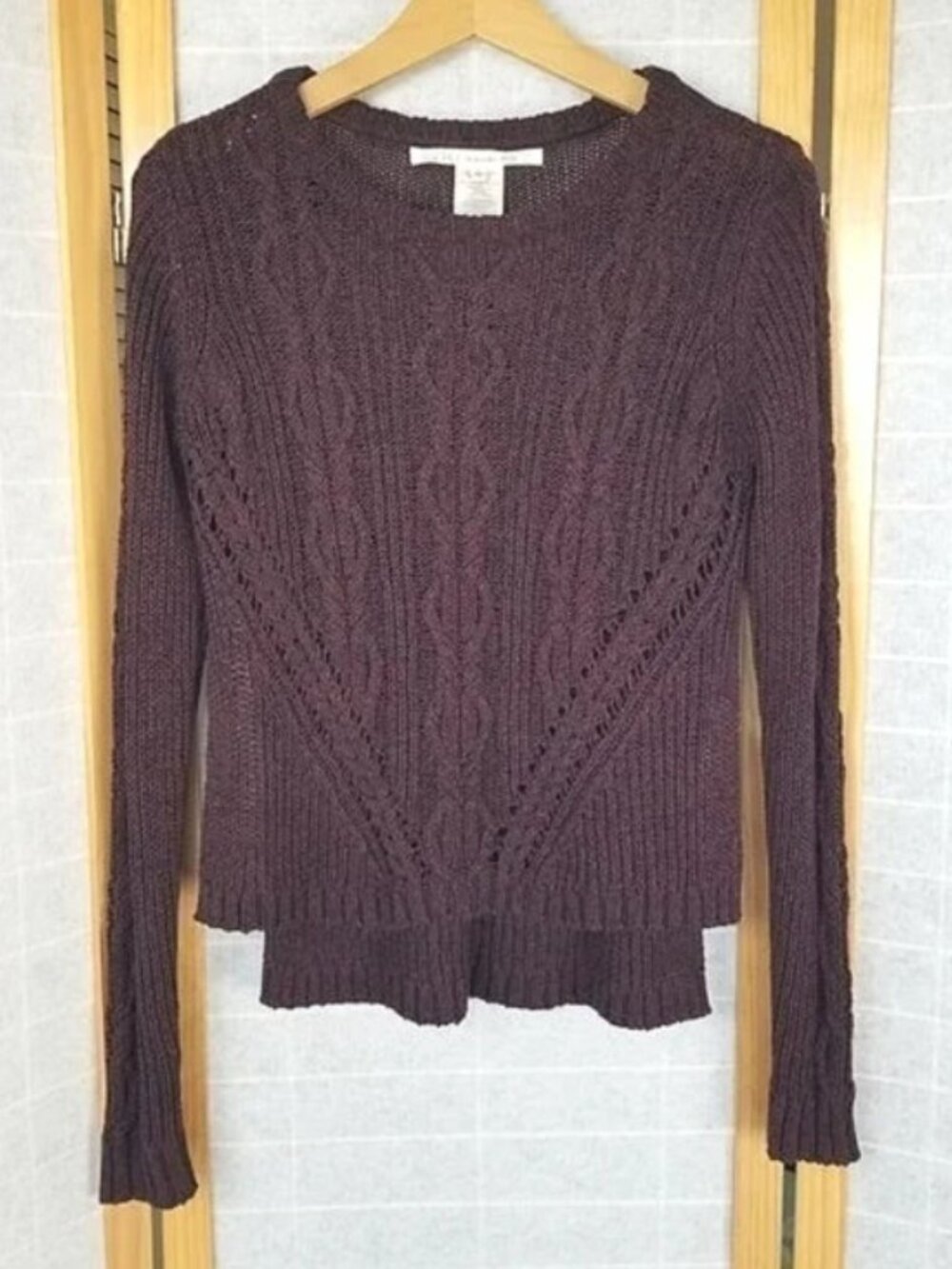 Rachel Rachel Roy Sweater Size Large Cable Knit Fitted Open Sides Rum Raisin
